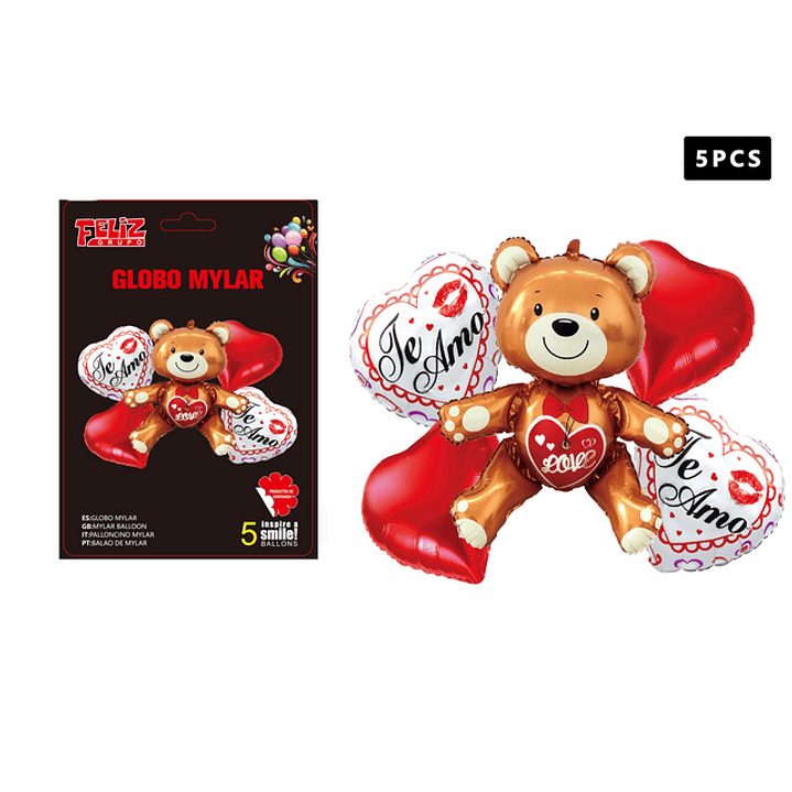 Set Globos Corazonescon ositos Te amo 5 pcs 1