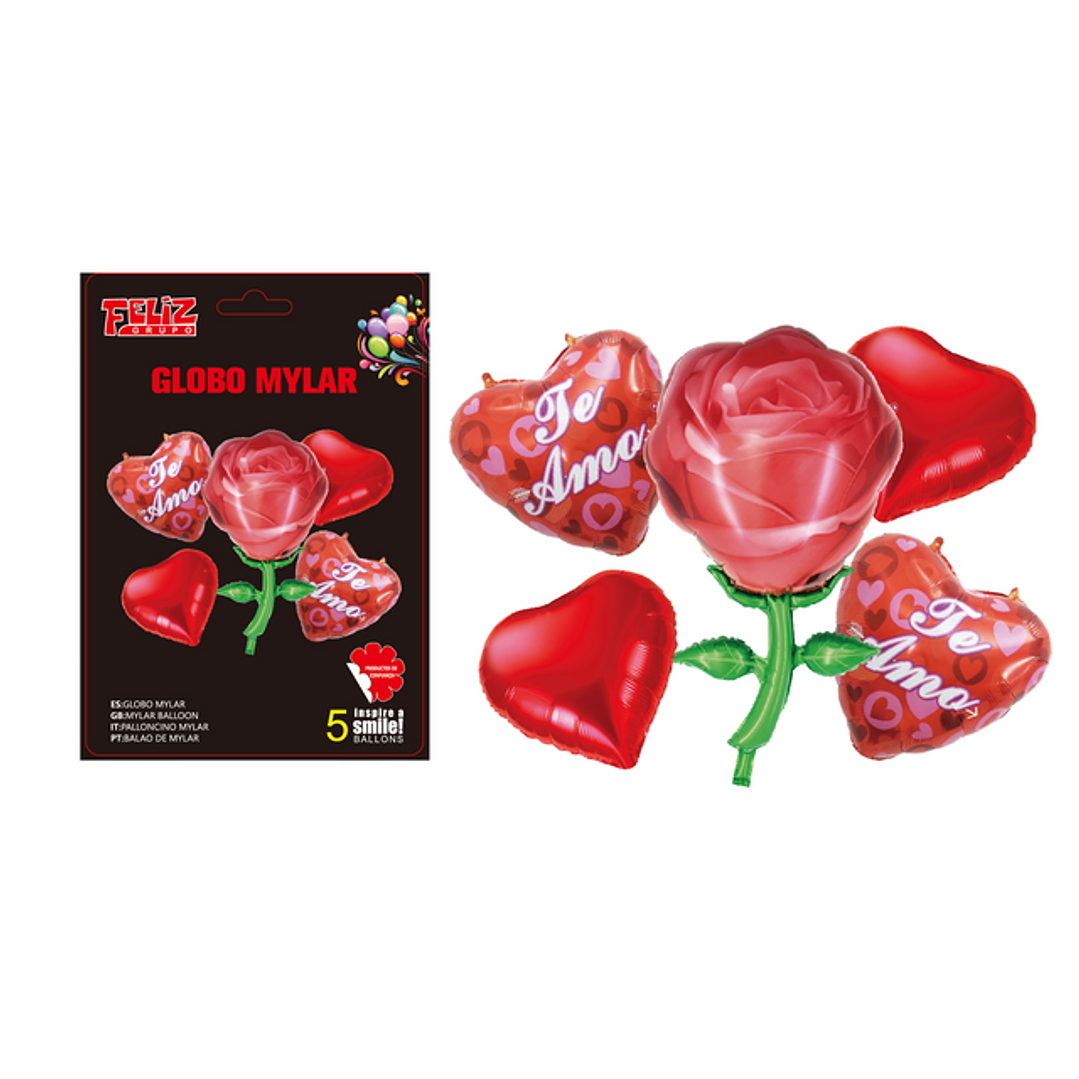 Set Globos Te Amo y Rosas 5 pcs 1