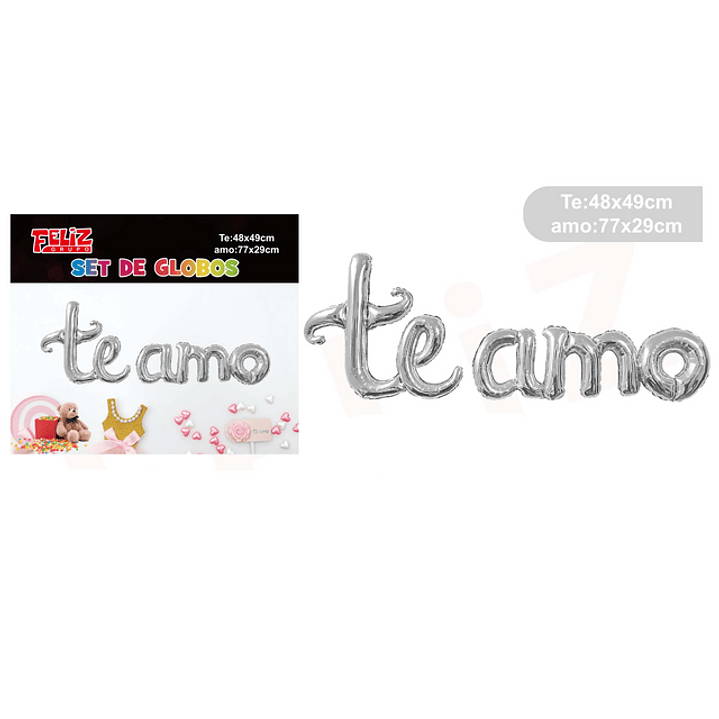 Set Globos Letras Te Amo Plateado 1