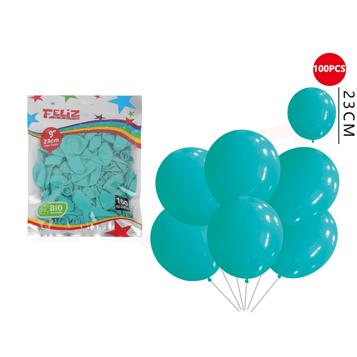 Globos Azul Tiffany 23 Cm 100 Pcs 1