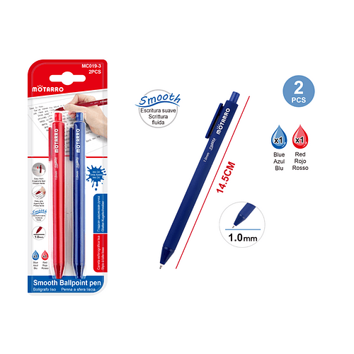 Bolígrafo Liso Azul y Rojo 1,0 mm 2 pcs