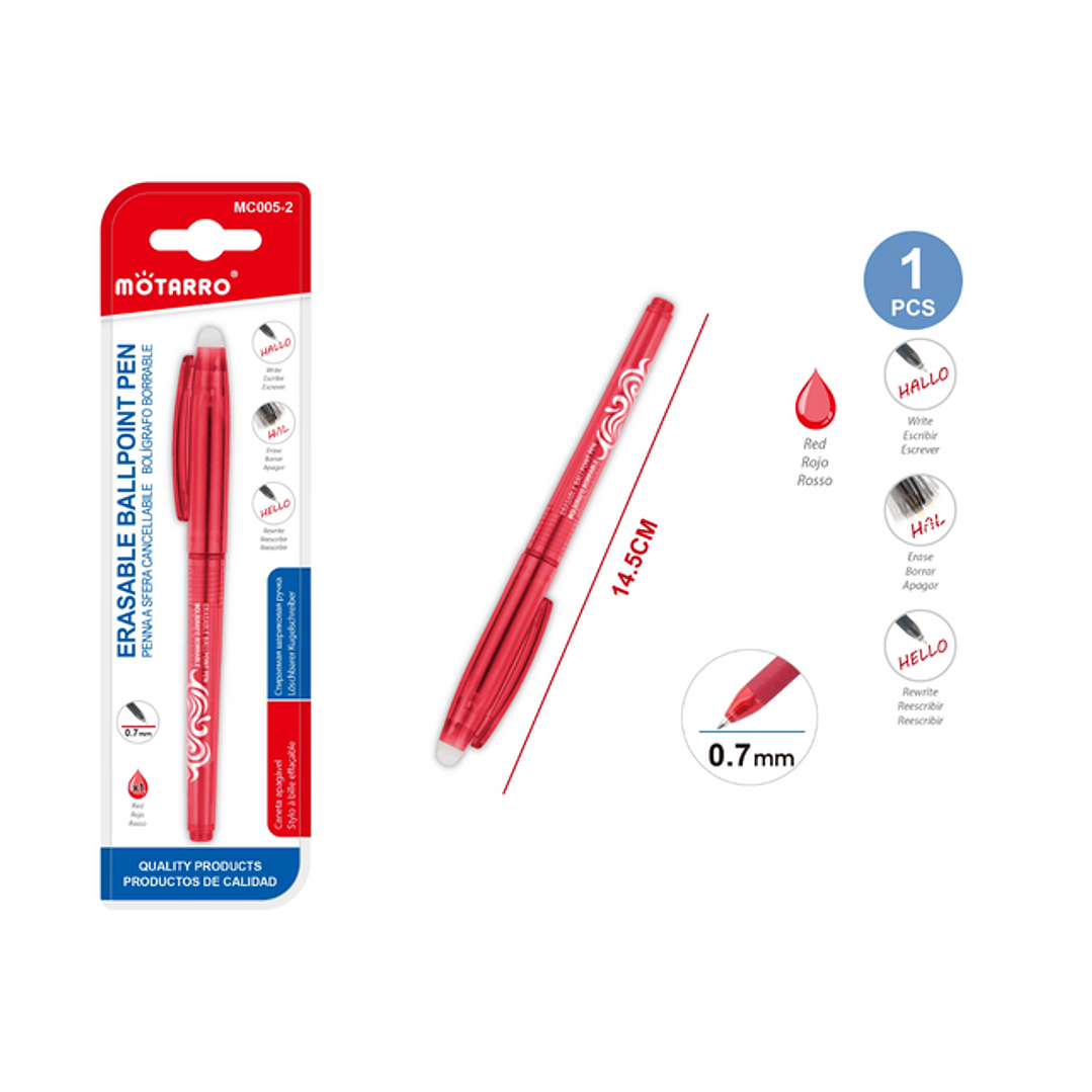 Bolígrafo Borrable Rojo 14.5Cm 1