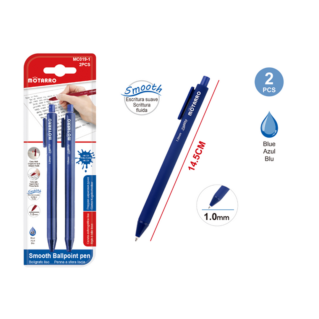 Lápiz Pasta Liso Azul 1,0 mm 2 pcs 1
