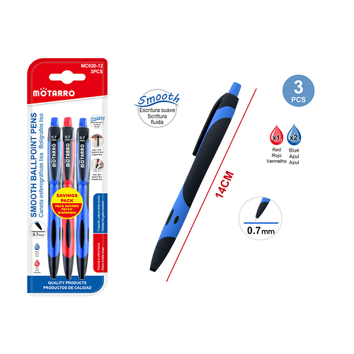 Bolígrafo Azul y Rojo 0,7 mm 3 pcs