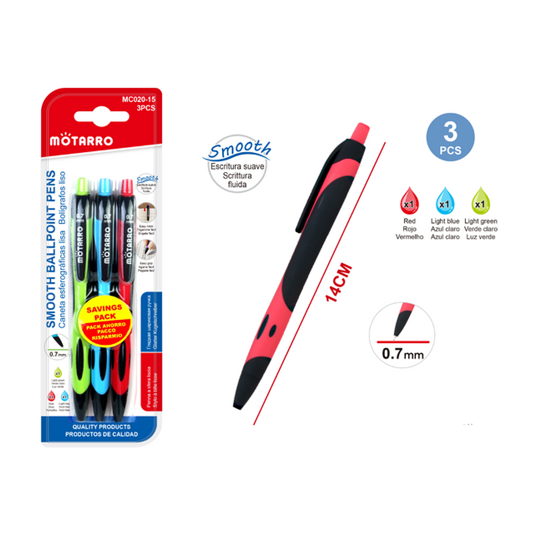 Bolígrafo smooth 3 colores 0,7 mm 3pcs 1