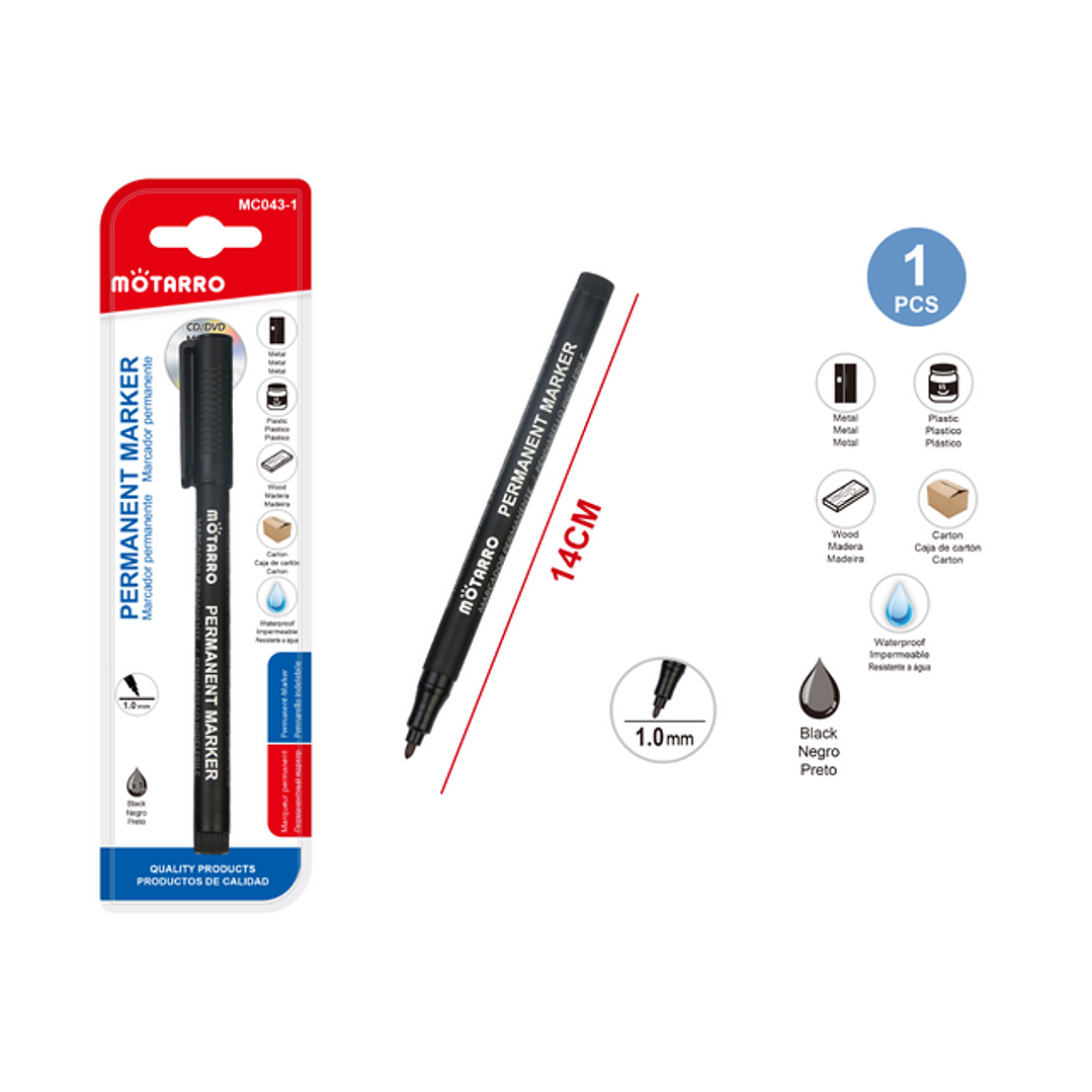 Marcador Permanente Negro 10Mm 14Cm 1