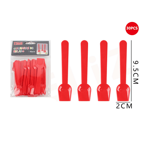 Cucharas de Helado Plásticas Rojas 30pcs