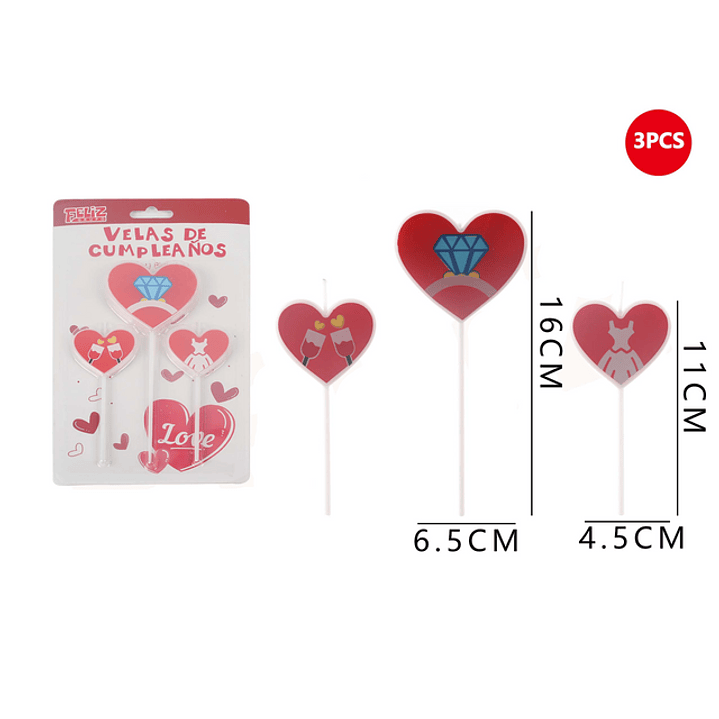 Vela de Cumpleaños Corazón Bride 3pcs 1