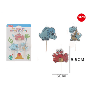 Vela de Cumpleaños Dinosaurio 3pcs
