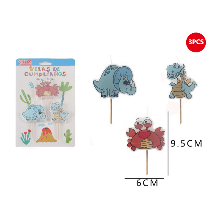 Vela de Cumpleaños Dinosaurio 3pcs 1