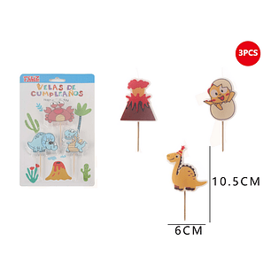 Vela de Cumpleaños Mundo Jurasico 3pcs