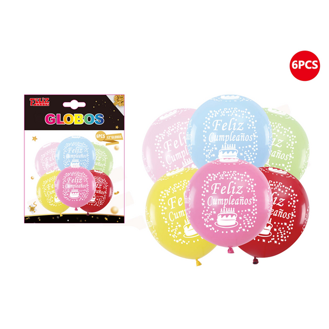 Set de Globos Colores con Frase Feliz cumpleaños 6pcs 1