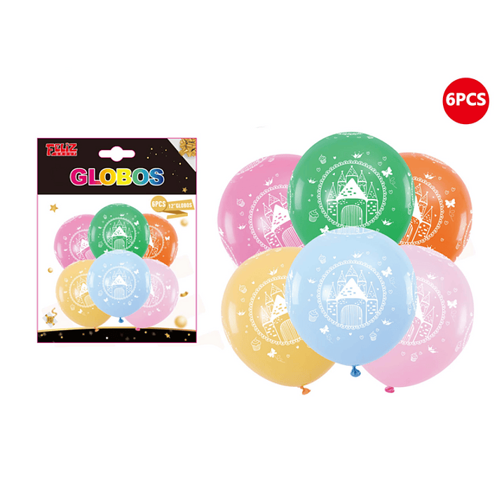 Set Globos Castillo Colores 30cm 6pcs 1