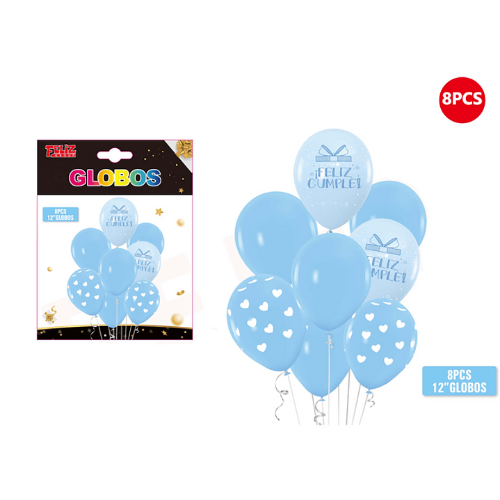 Set Globos con Frase Feliz Cumple Celeste 8pcs 1