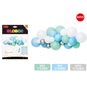 Set Globos Verde y Celeste 33pcs