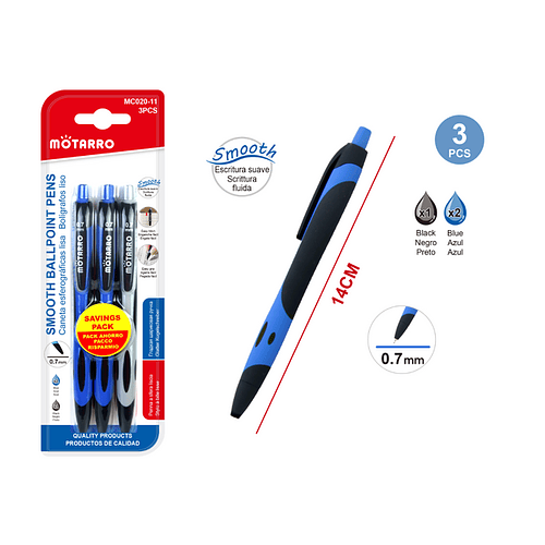 Bolígrafo Azul+Negro 0,7mm 3pcs
