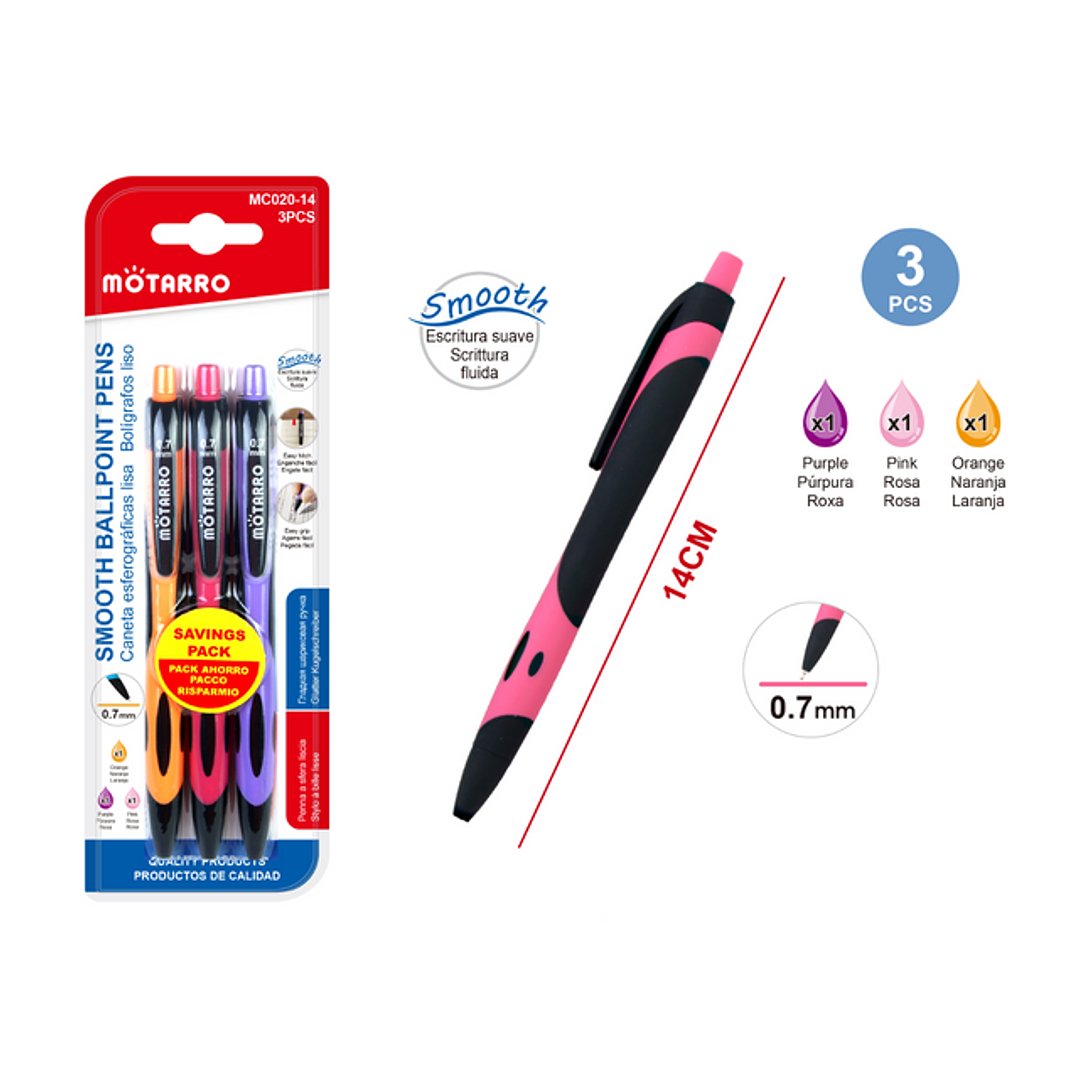 Bolígrafo colores 0,7mm 3pcs 1