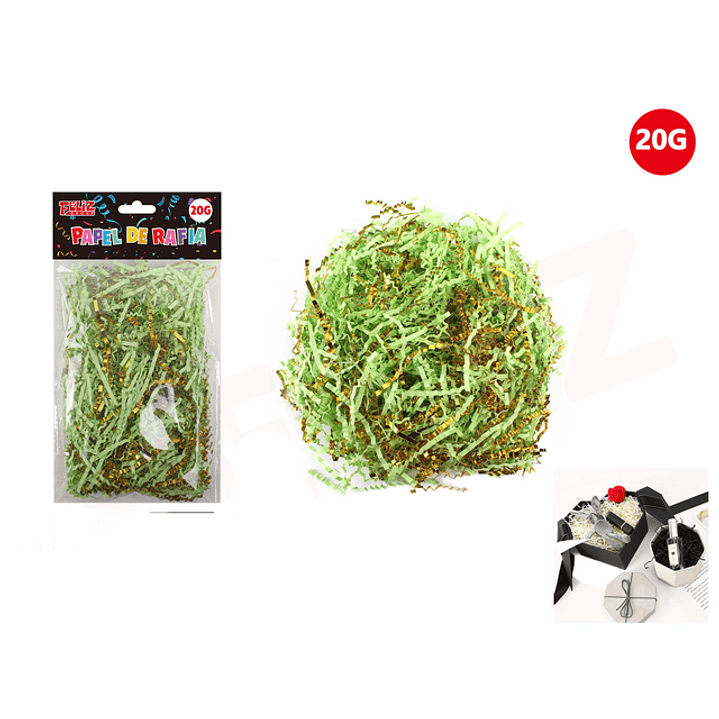 Papel de Rafia para Relleno Verde Claro Con Hilo Dorado 20G 1