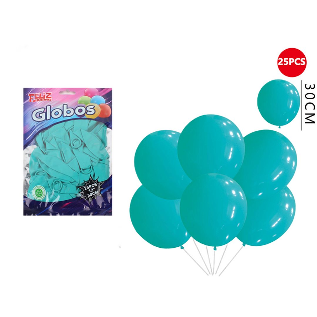 Globos Azul Tiffany 30Cm 25Pcs 1
