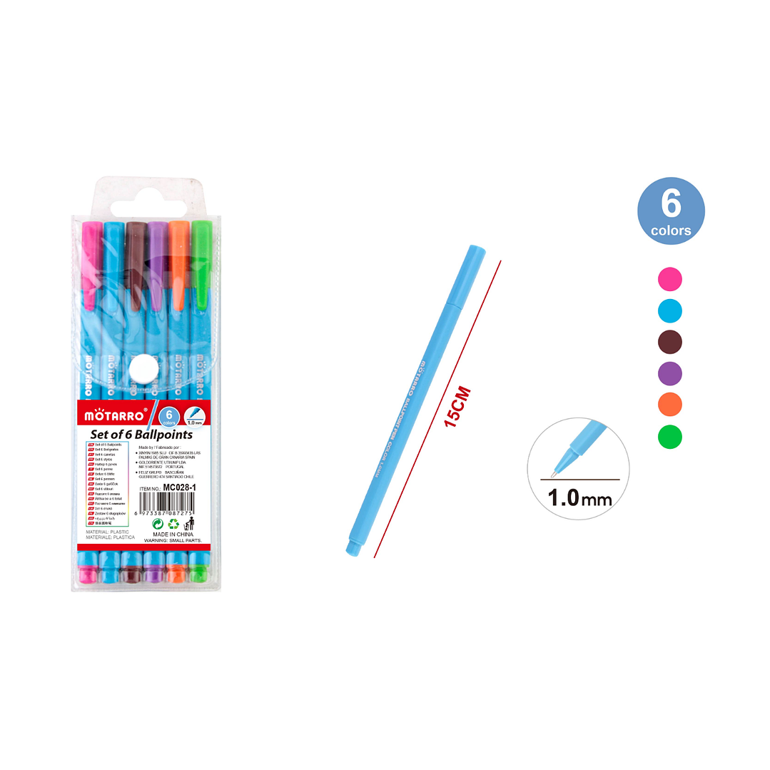 Bolígrafo 6 colores 1,0mm 6pcs 1