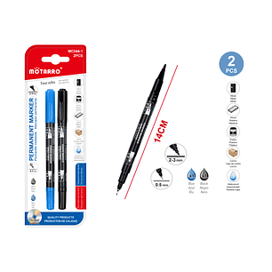 Set Plumones Permanente Doble Punta Negro Y Azul