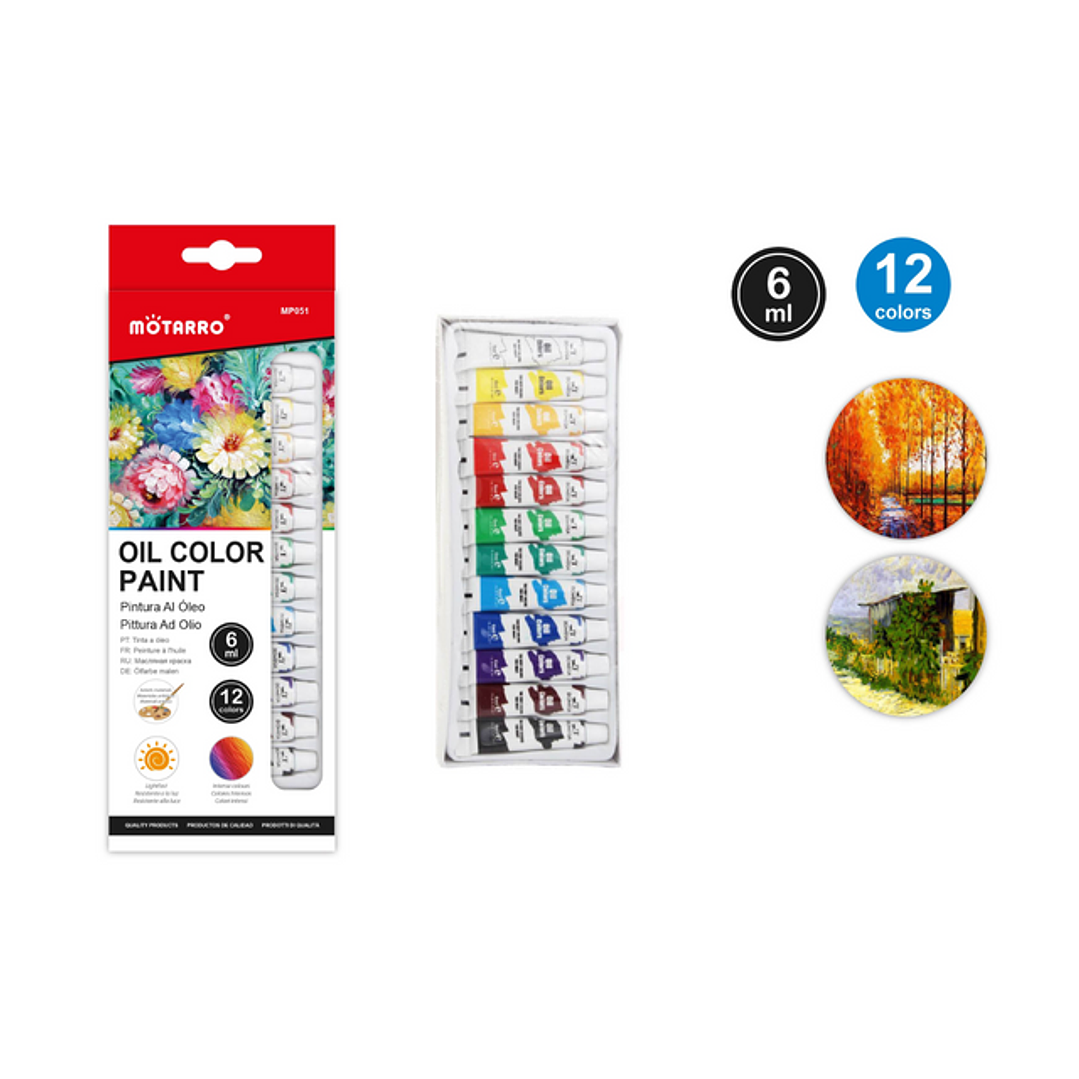 Kit Pinturas 12 colores al Oleo 6ML 1