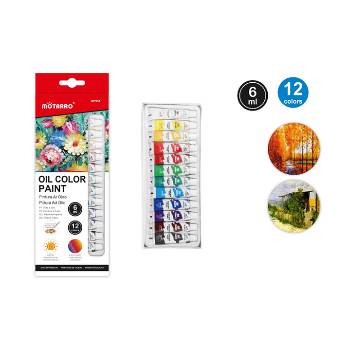 Kit Pinturas 12 colores al Oleo 6ML 1