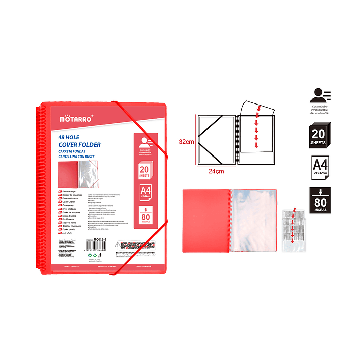 Carpeta con fundas 20 hojas Rojo A4 1
