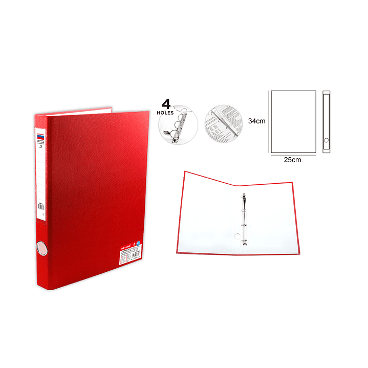 Archivador Rojo 34X25Cm 4 Ajueros 1
