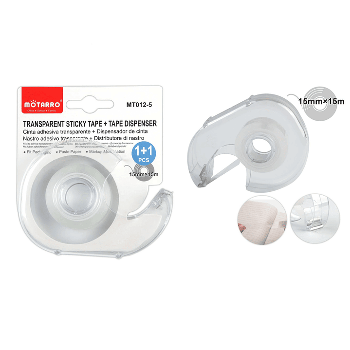 Cinta Adhesiva Transparente Dispensador 15Mmx15M 1