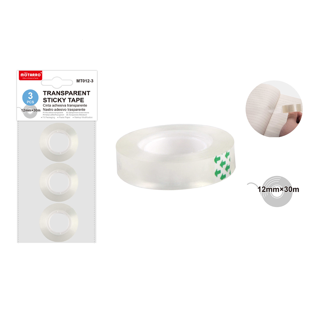 Cinta Adhesiva Transparente 12Mmx30M 3Pcs 1