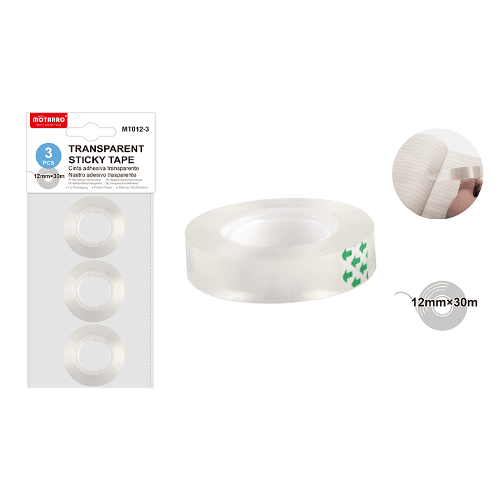 Cinta Adhesiva Transparente 12Mmx30M 3Pcs 1