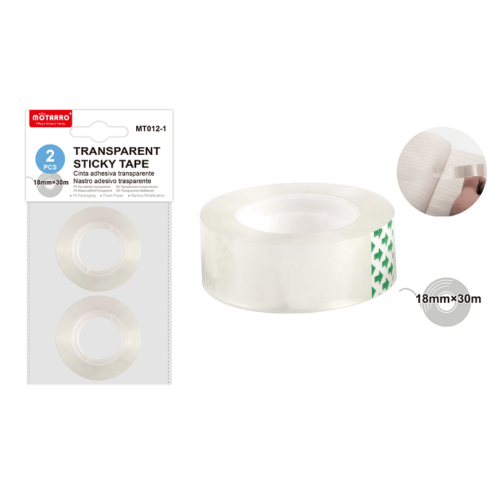 Cinta Adhesiva Transparente 18Mmx30M 2Pcs 1