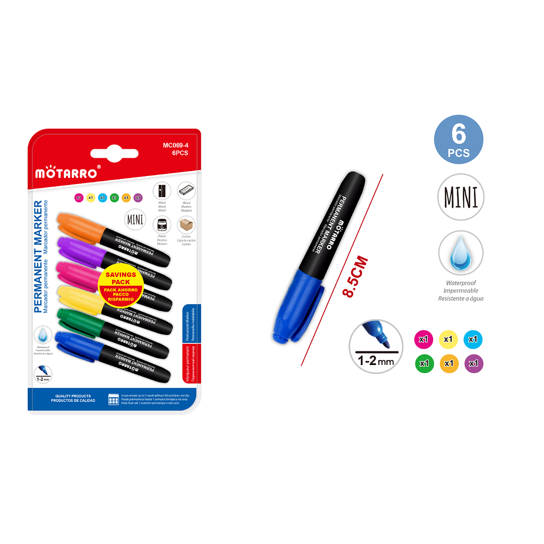 Set Marcador Permanente mini 6 colores 8.5cm 6pcs 1