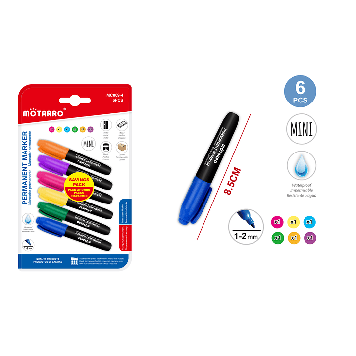 Set Marcador Permanente mini 6 colores 8.5cm 6pcs 1