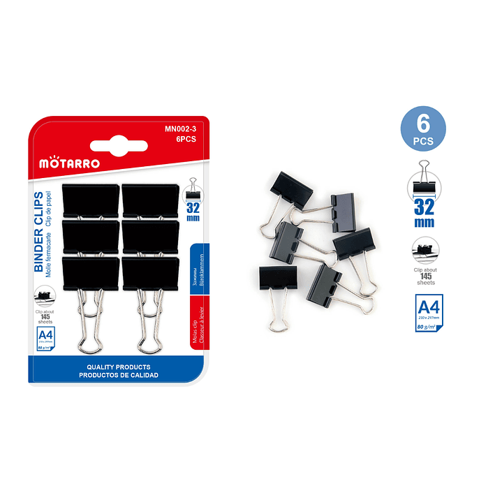 Doble Clip Negro 32mm 6pcs 1