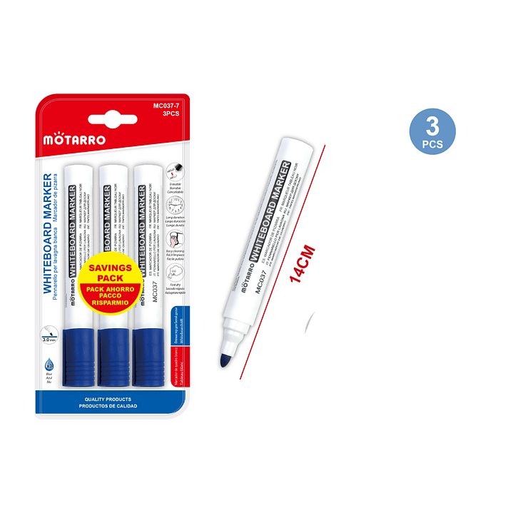 Marcador De Pizarra Azul 3 Pcs 1