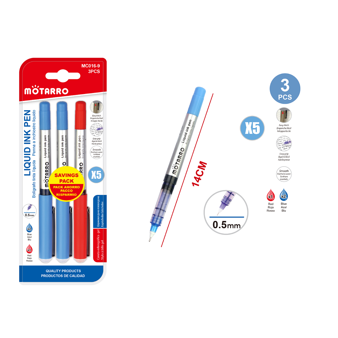 Bolígrafo Gel Azul y Rojo 0,5mm 14cm 3pcs 1