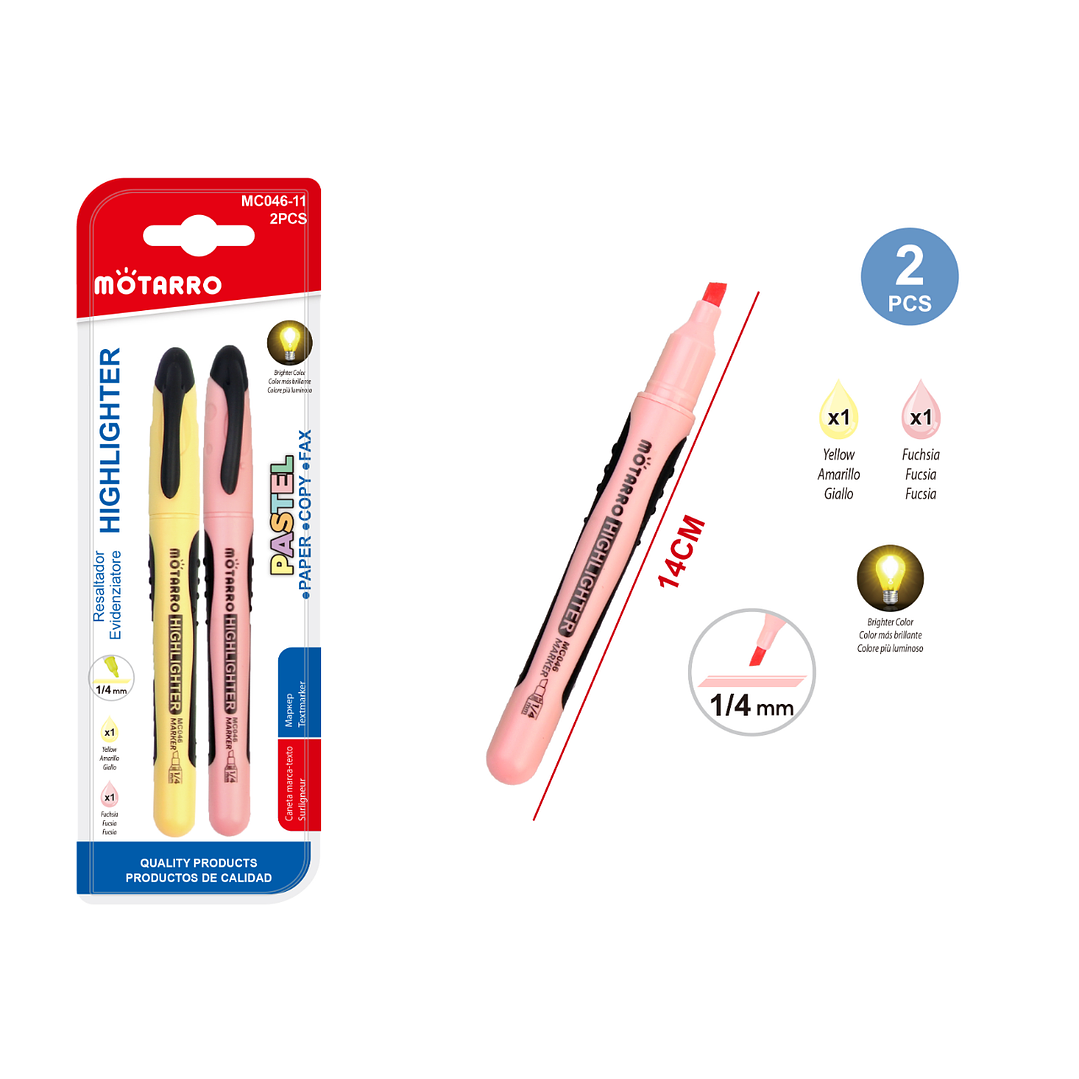 Set Destacatores Amarillo y Rosado Flúor 1/4mm 14cm 2pcs 1