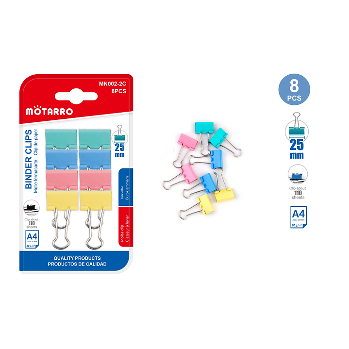 Clip De Papel Colores 25Mm 8Pcs 1