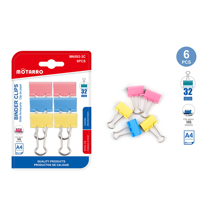 Clip De Papel Colores 32Mm 6Pcs 1