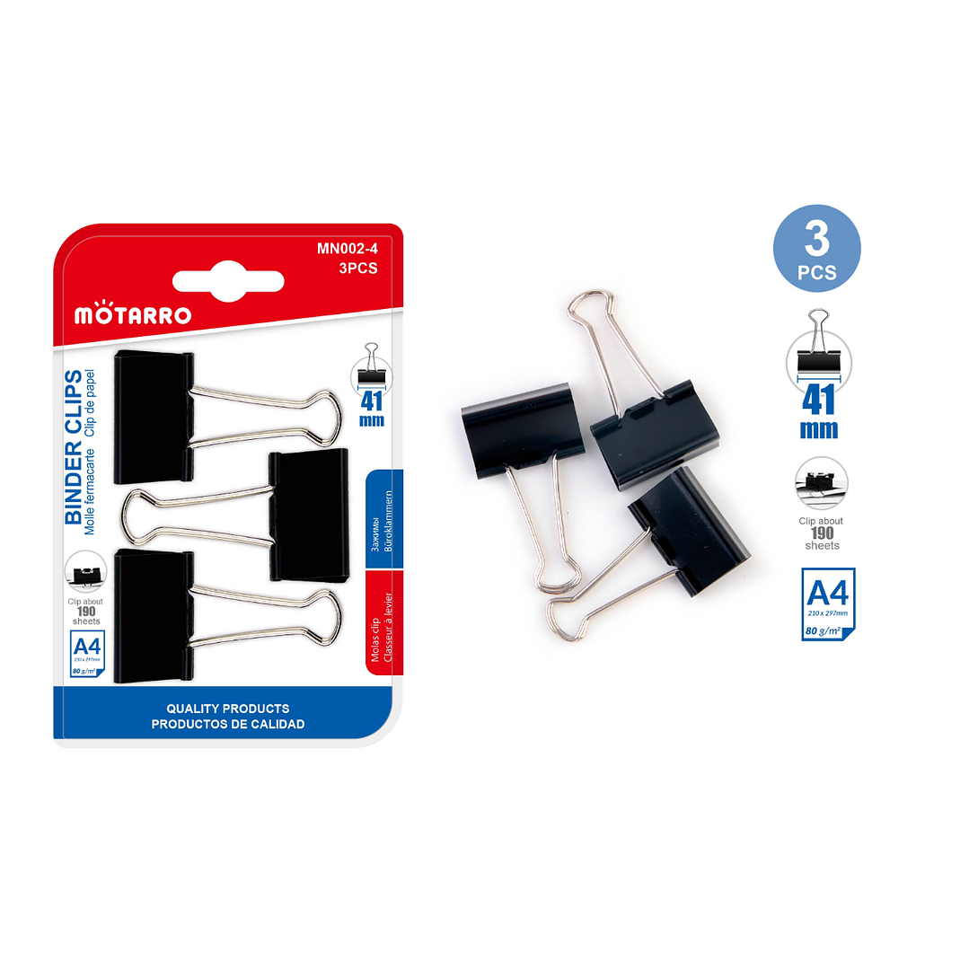 Clip De Papel Negro 41Mm 3Pcs 1