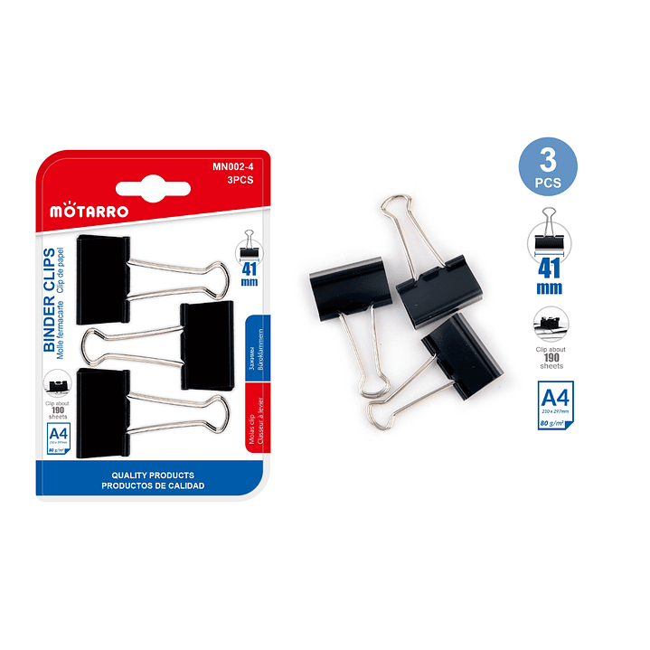 Clip De Papel Negro 41Mm 3Pcs 1