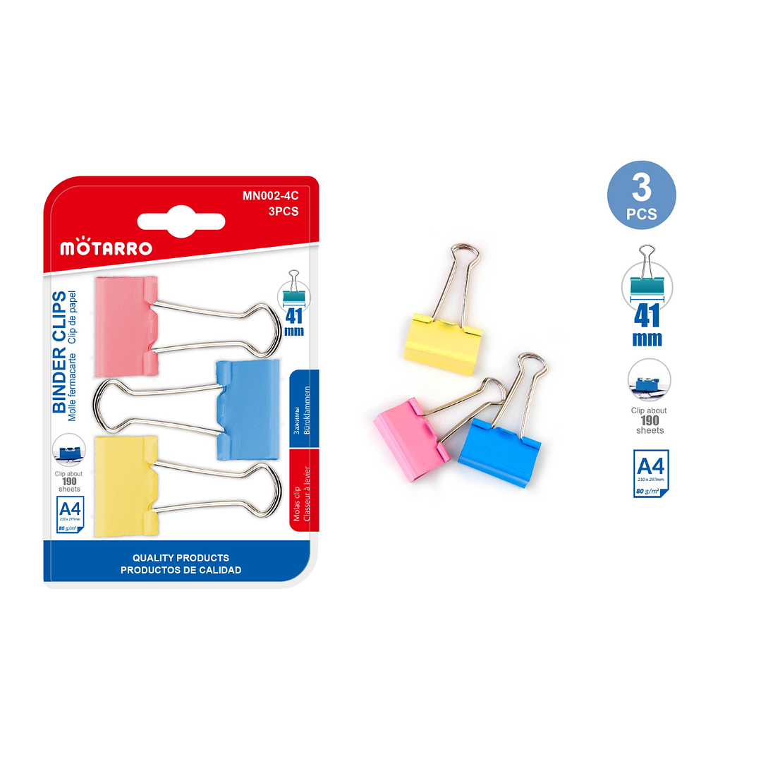 Clip De Papel Colores 41Mm 3Pcs 1