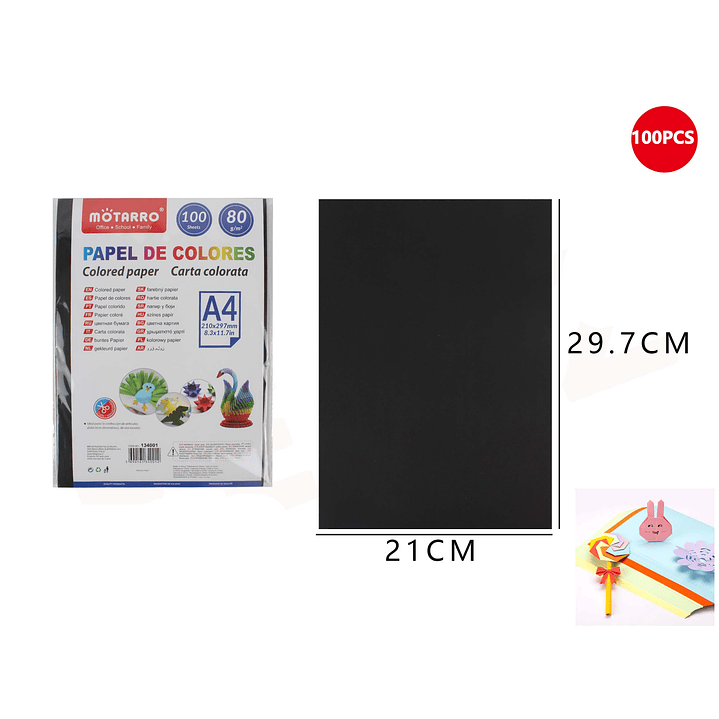 Papel De Colores Negro 100 Hojas A4 80G 1