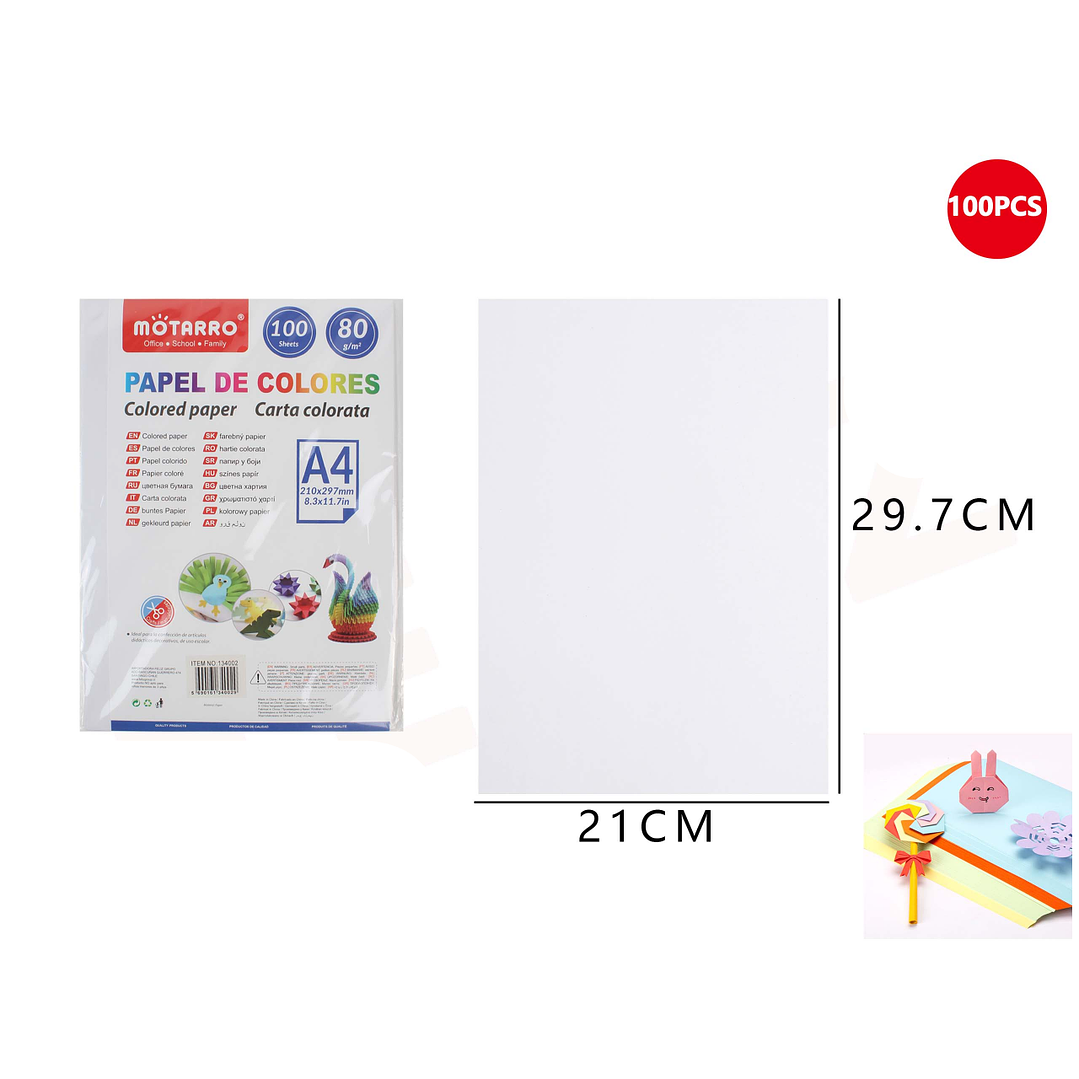 Papel de Colores Blanco 100 Hojas A4 80G 1