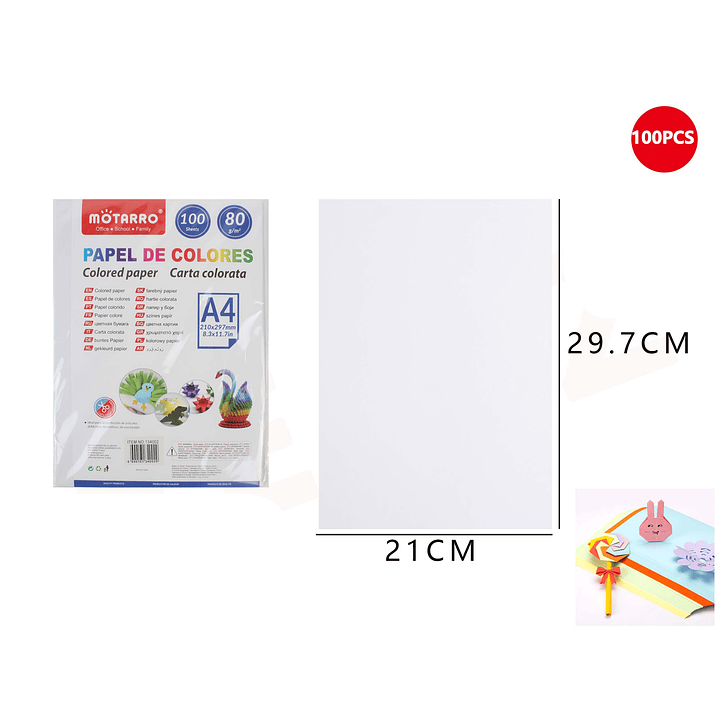 Papel de Colores Blanco 100 Hojas A4 80G 1