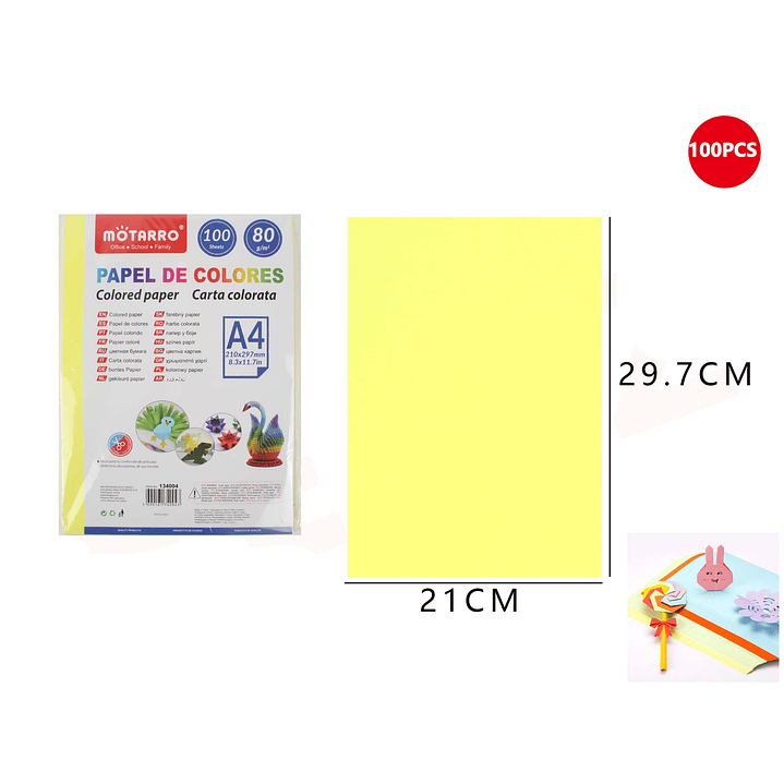 Papel De Colores Amarillo Fluorescente 100 Hojas A4 80G 1