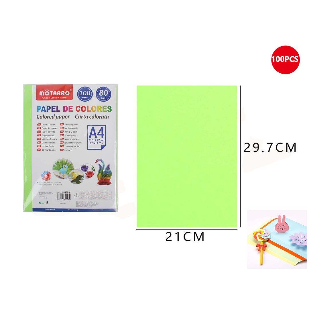 Papel De Colores Verde Fluorescente 100 Hojas A4 80G 1