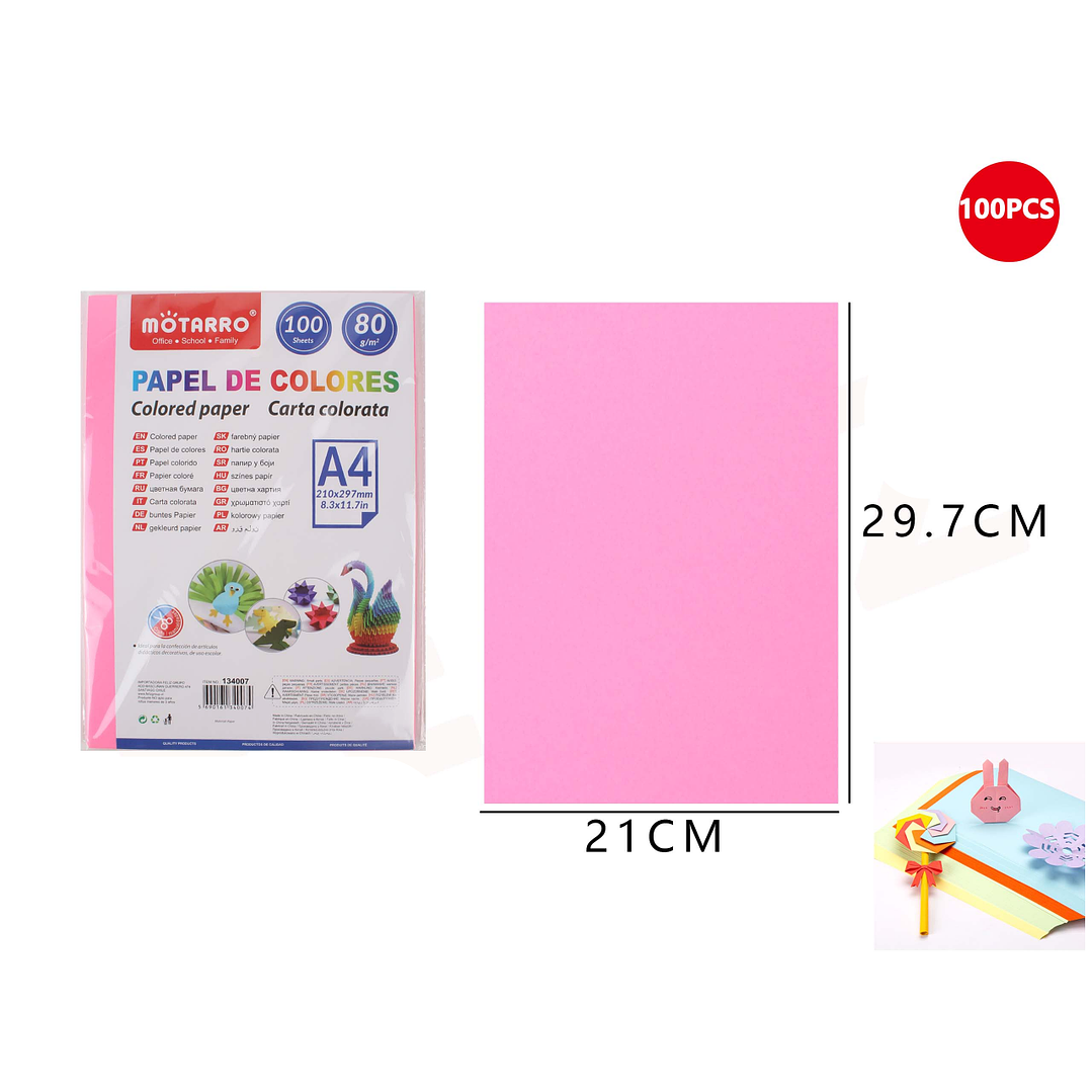 Papel De Colores Fucsia Fluorescente 100 Hojas A4 80G 1